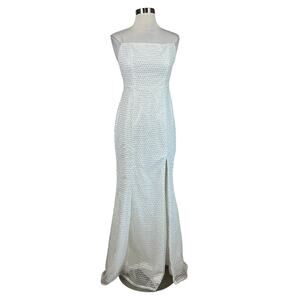 Aidan Mattox White Sequined Sleeveless Column Evening Gown Size 10 Formal Dress